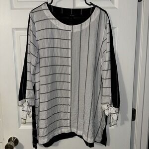 🌸Ali Miles Black White Blouse Tunic Top Size XL🌸